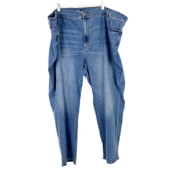 NWOT Old Navy Mid-Rise Power Slim Straight Jeans Medium Wash Plus Size 30 NEW - Picture 1 of 8